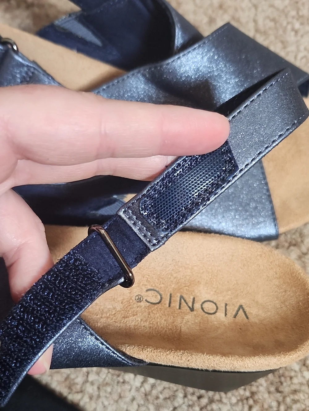 Vionic Mckenna Wedge Sandal In Navy Metallic NWOT - Picture 7 of 12